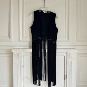Sweet Generis Fringe Vest Hippie Boho Retro Womens S Faux Suede Sleeveless Black